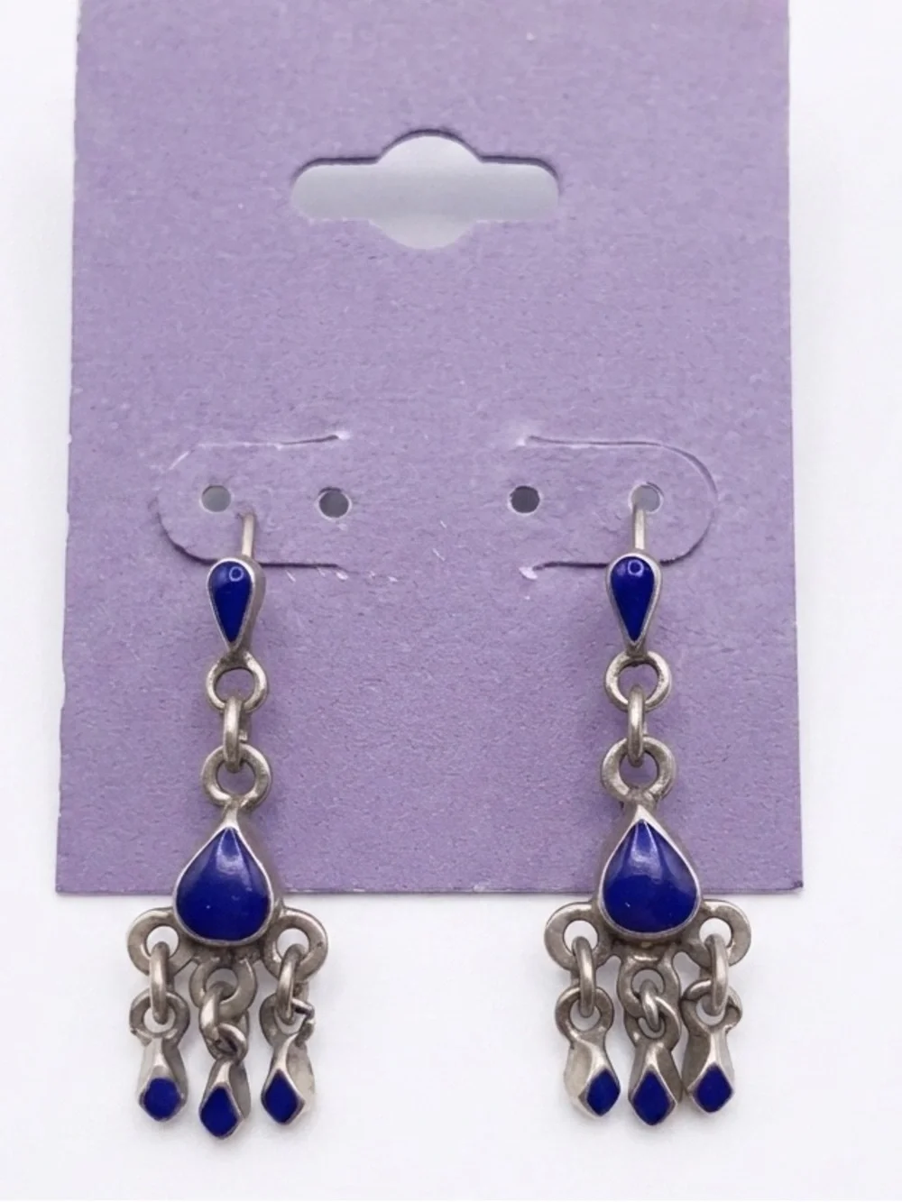 Vintage Mexican 925 Sterling Silver Blue Enamel Dangle Chandelier Earrings Artis